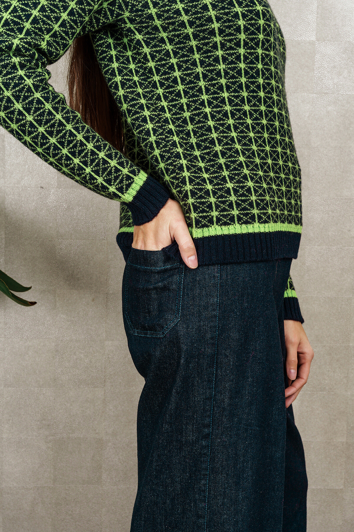 MAGLIA GEOMETRIC JACQUARD blu e lime