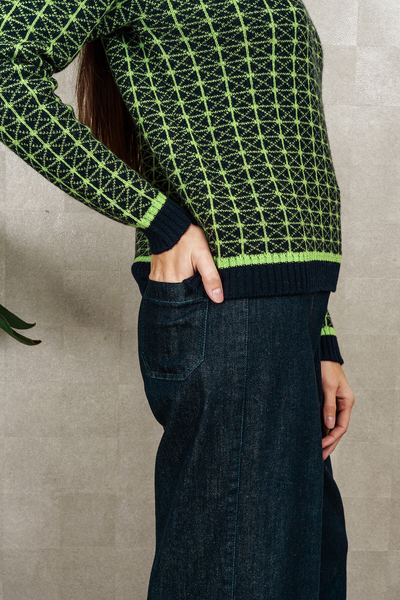 MAGLIA GEOMETRIC JACQUARD blu e lime