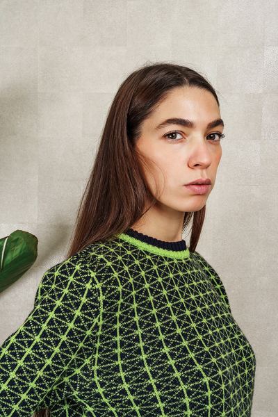 MAGLIA GEOMETRIC JACQUARD blu e lime