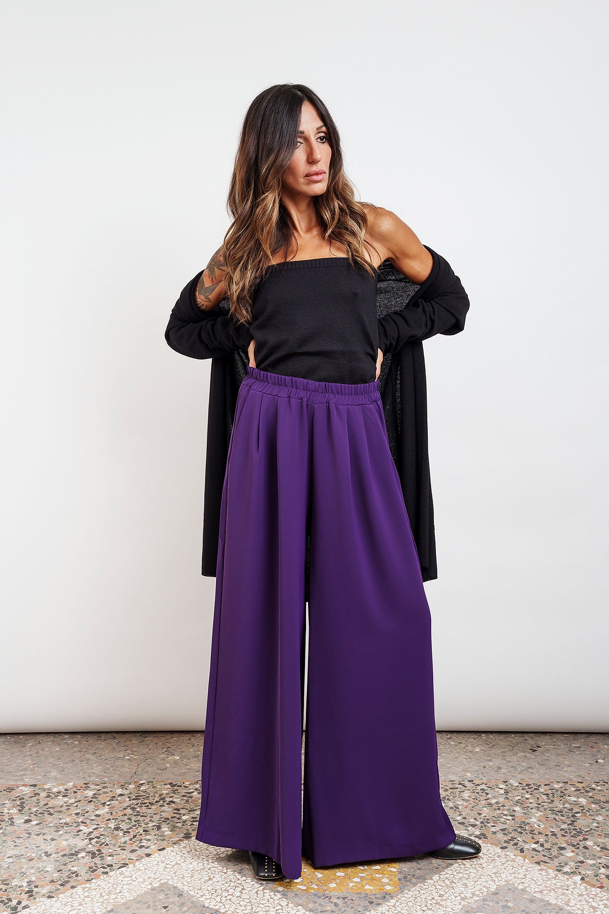 WIDE TROUSERS - eggplant