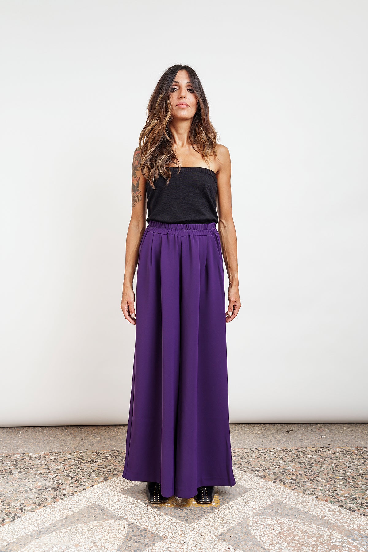 WIDE TROUSERS - eggplant