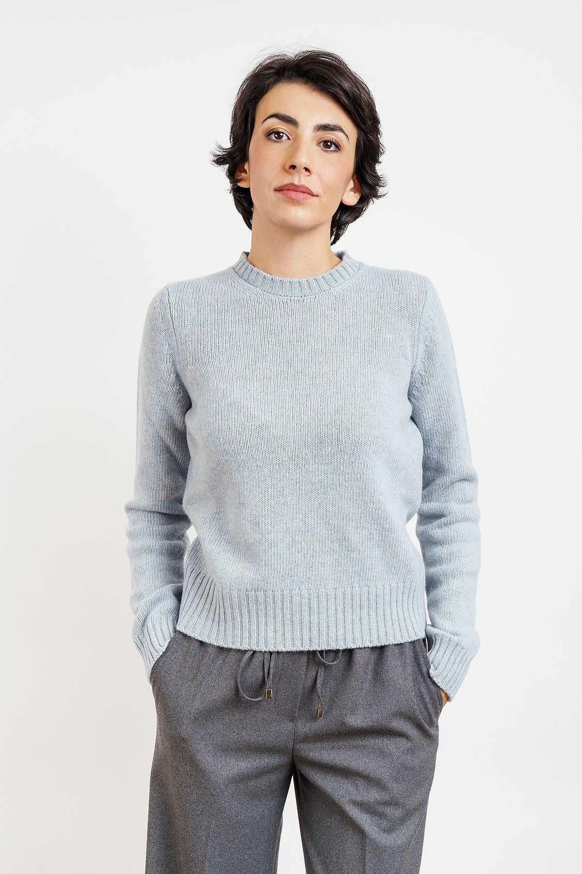 JOLLY CREW NECK IN MERINO WOOL - melange blue