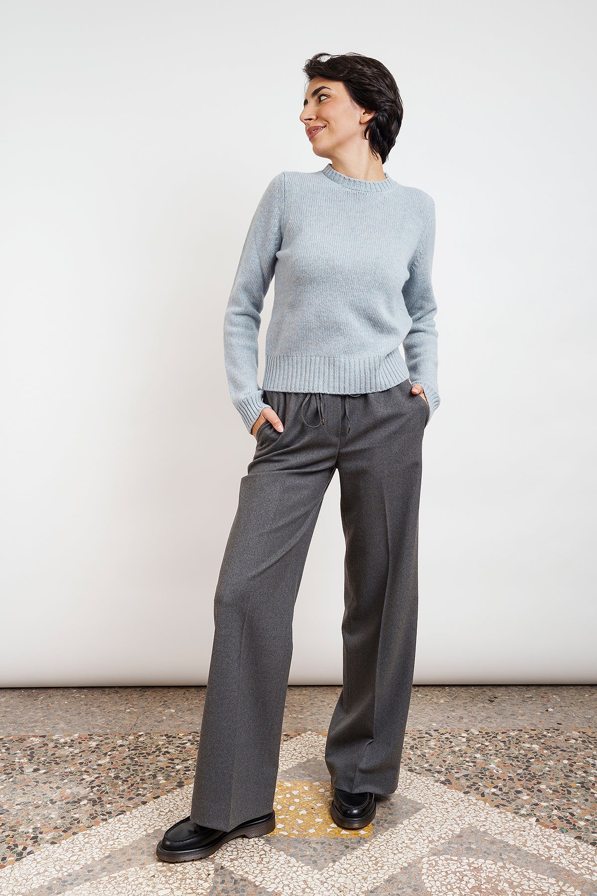 JOLLY CREW NECK IN MERINO WOOL - melange blue