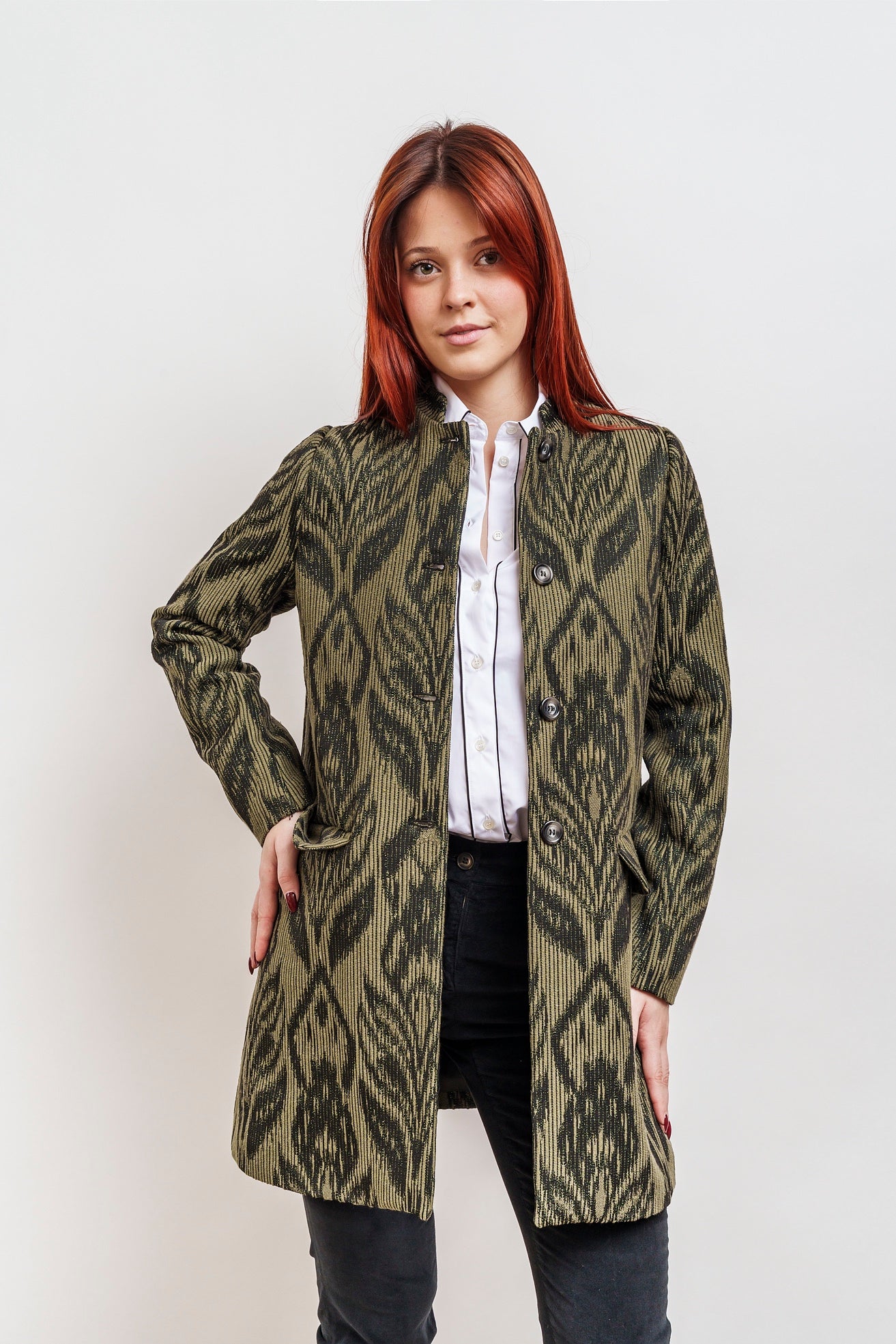 CAPPOTTINO AMELIE jacquard nero e verde