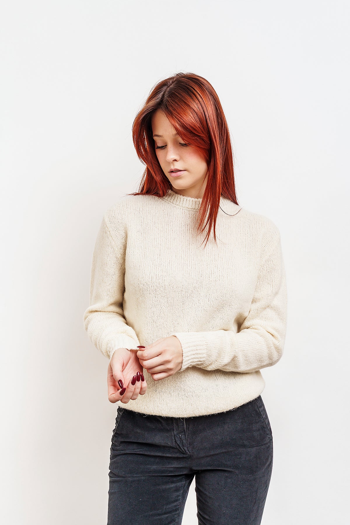UNISEX CREW NECK SWEATER in olive green melange