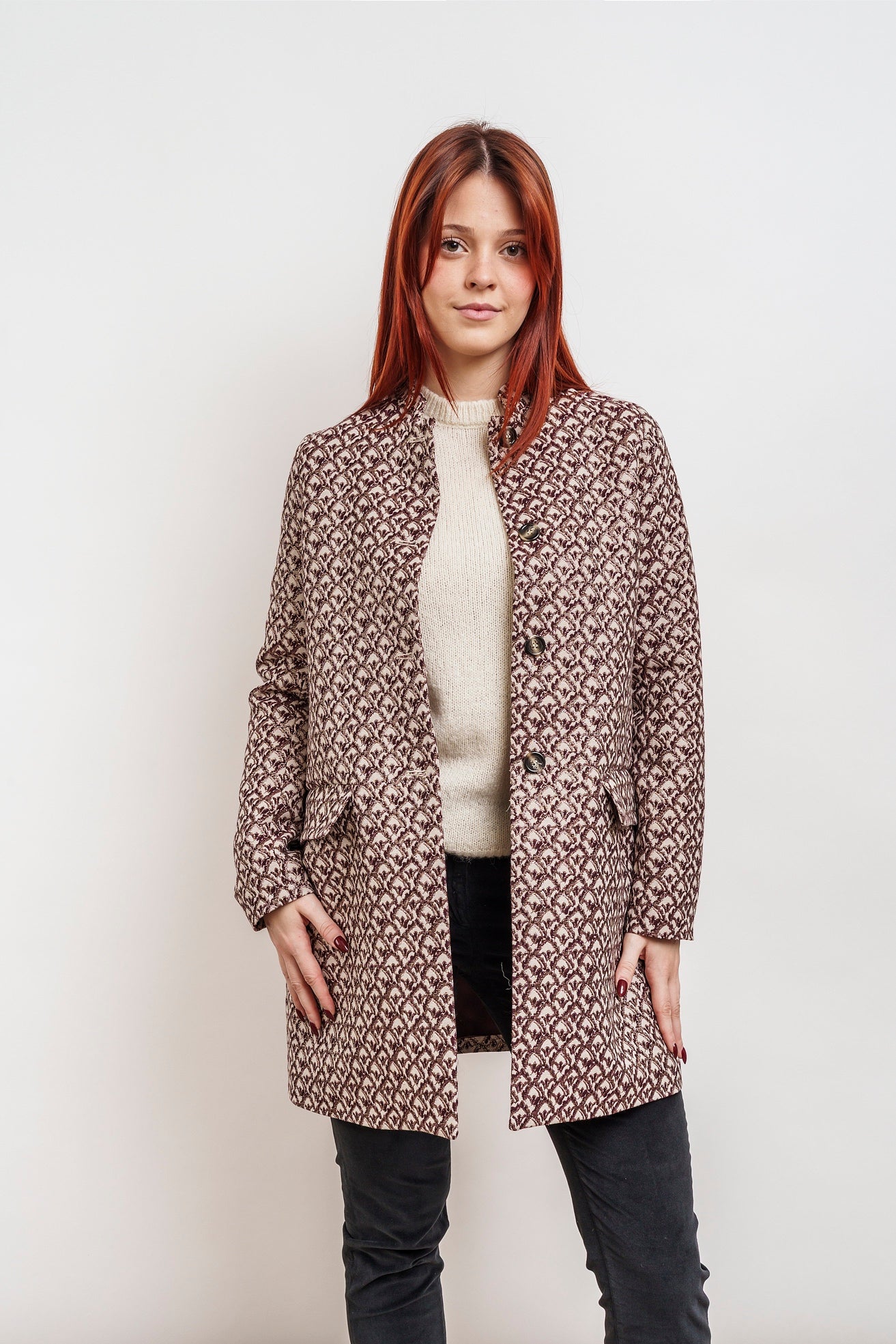 CAPPOTTINO AMELIE jacquard avorio, bordeaux e oro