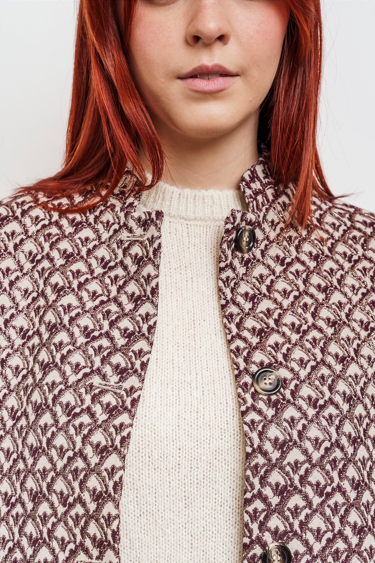 CAPPOTTINO AMELIE jacquard avorio, bordeaux e oro