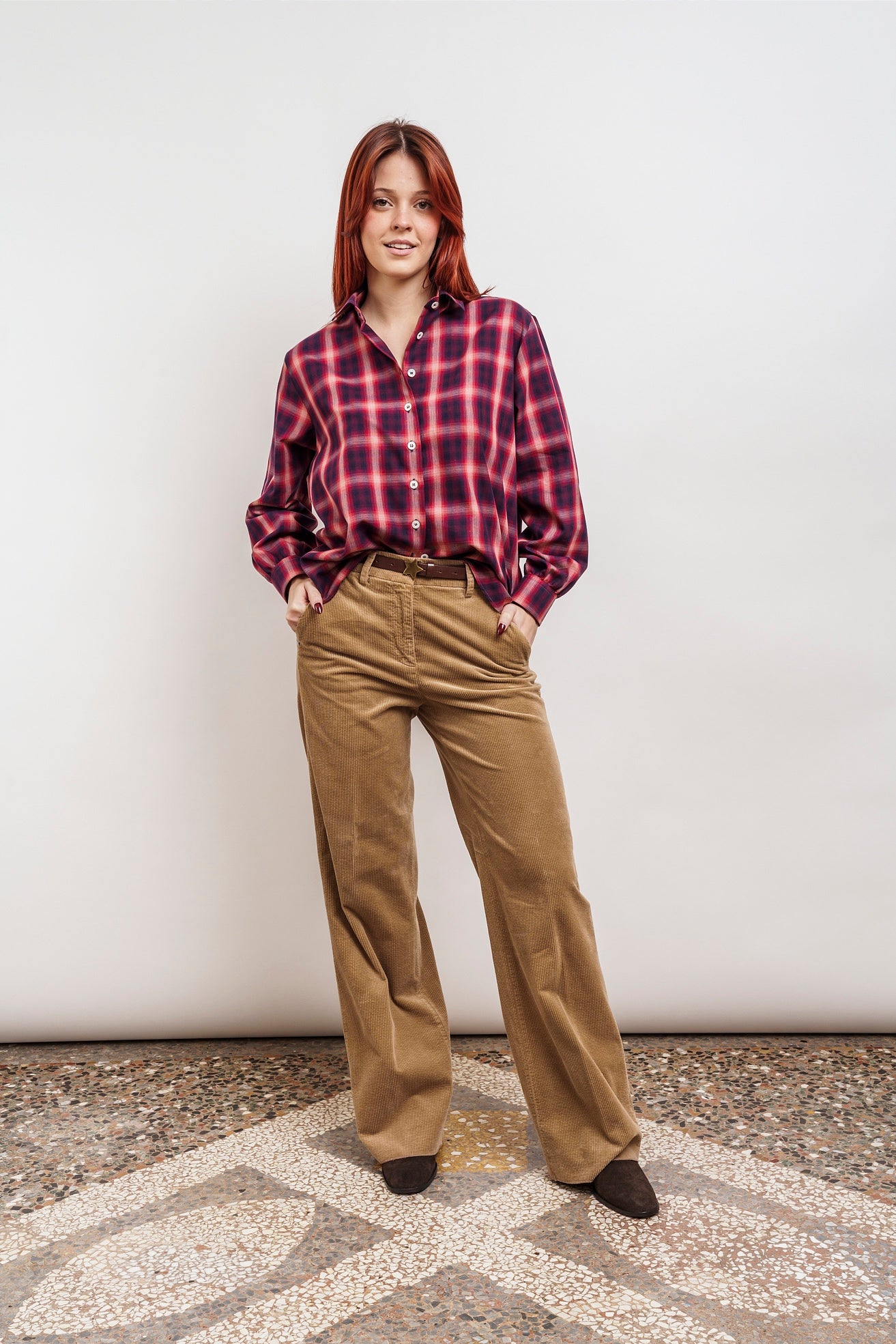 OVERSIZED TARTY SHIRT Blue, Ivory and Red