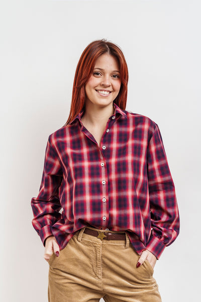 OVERSIZED TARTY SHIRT Blue, Ivory and Red