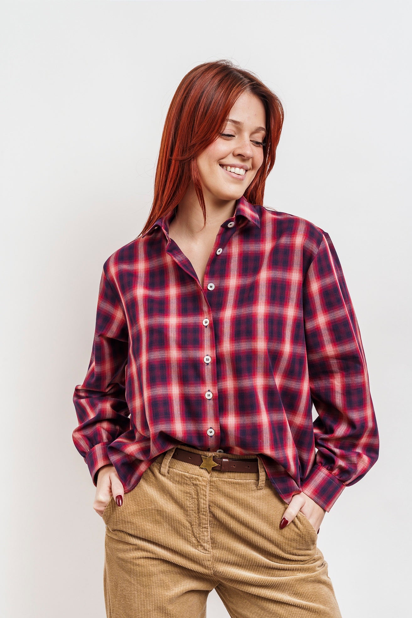 OVERSIZED TARTY SHIRT Blue, Ivory and Red