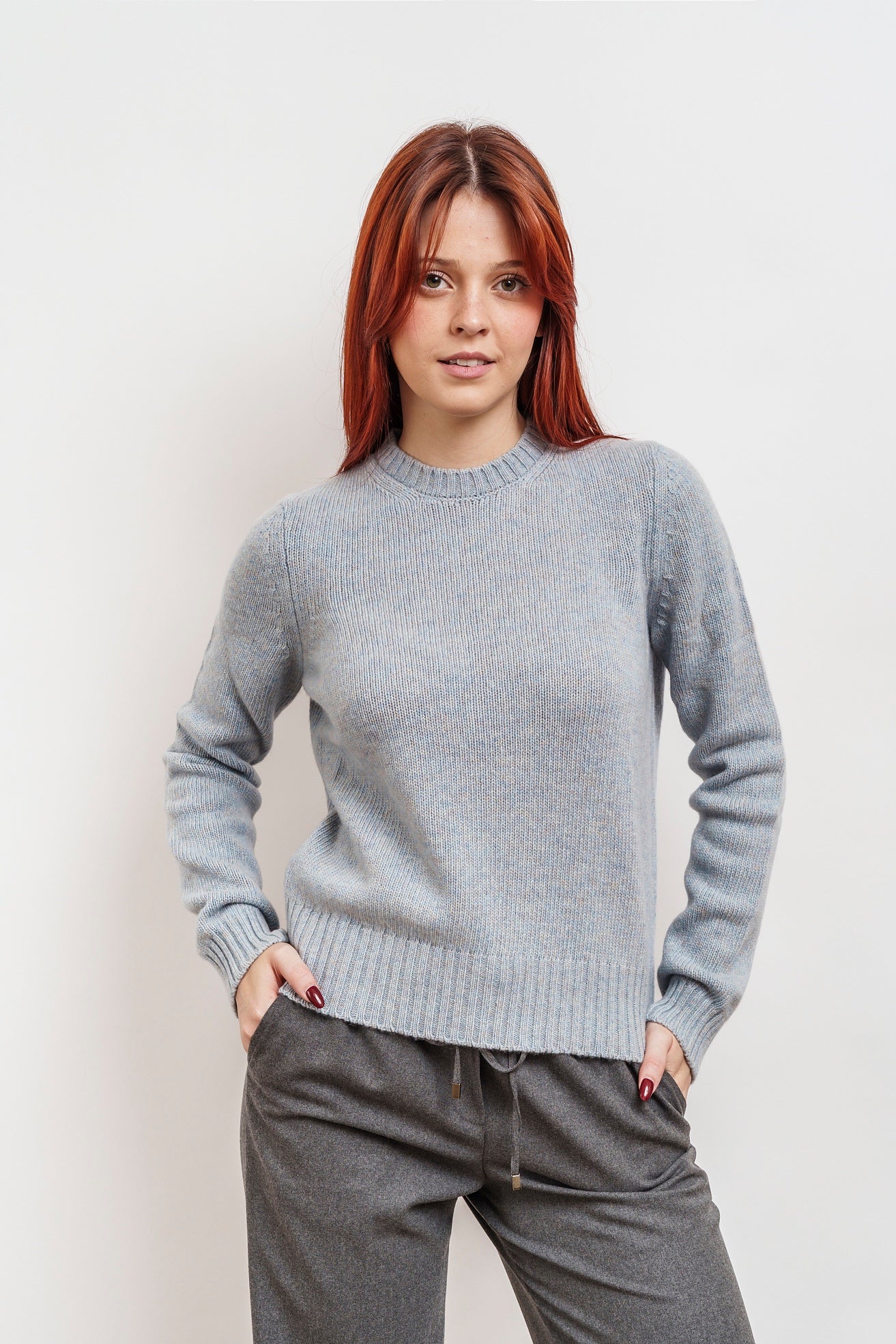 MERINO WOOL CREW NECK - melange blue