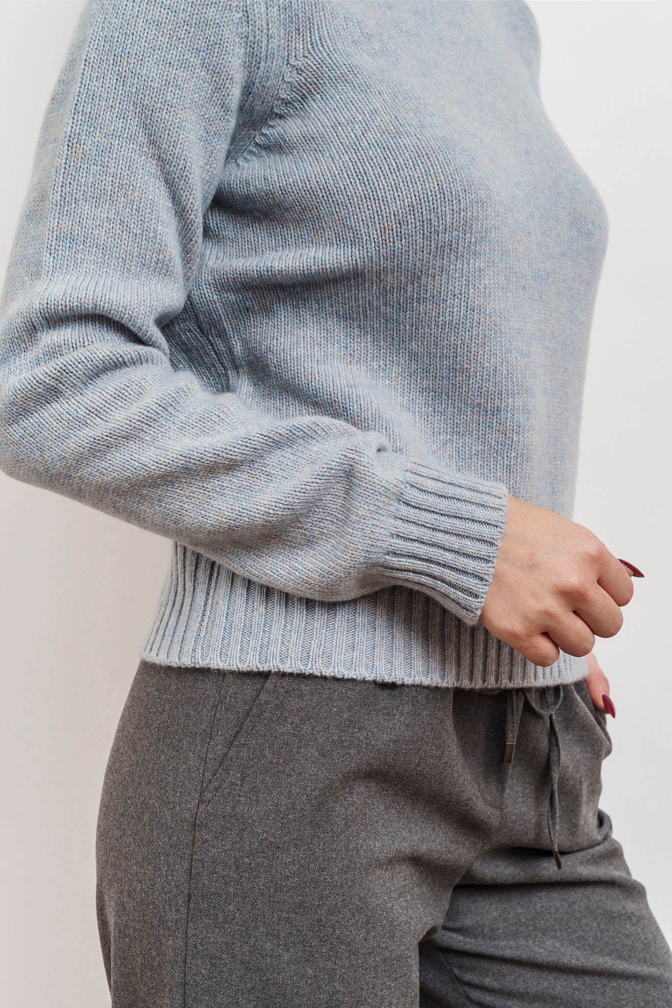 MERINO WOOL CREW NECK - melange blue