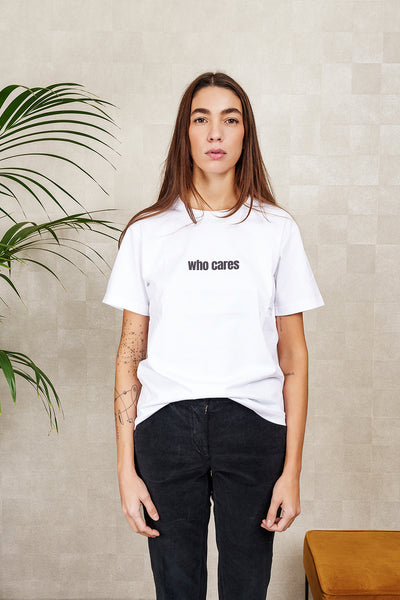 T-SHIRT WHO CARES bianca, UNISEX