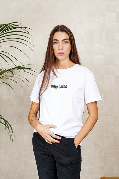 T-SHIRT WHO CARES bianca, UNISEX
