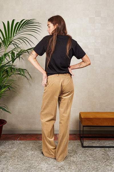 Beige ribbed velvet trousers
