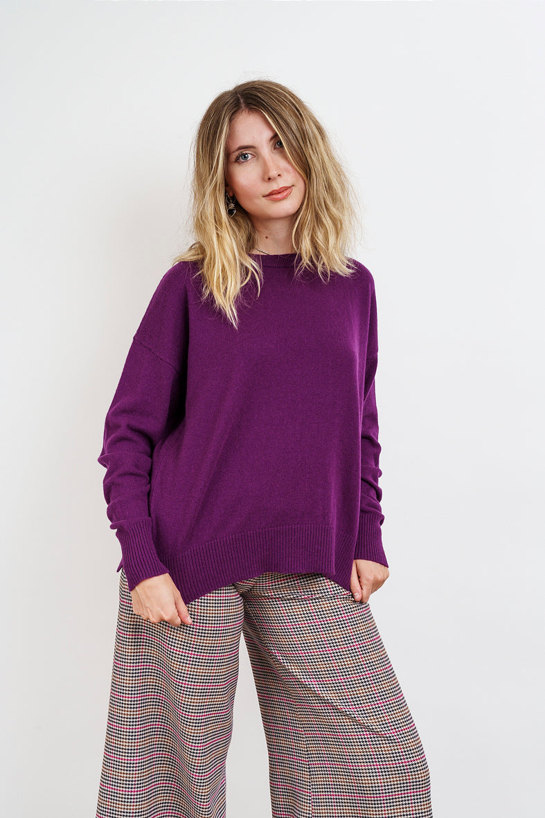 MATILDA CREW NECK in 100% cashmere plum