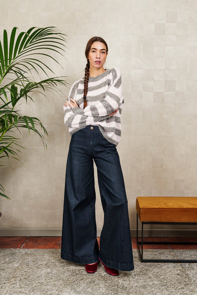 NEW NUVOLA STRIPED SWEATER in grey and light pink