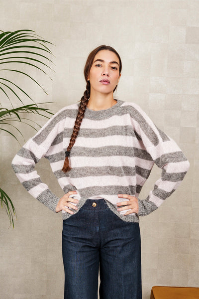 NEW NUVOLA STRIPED SWEATER in grey and light pink