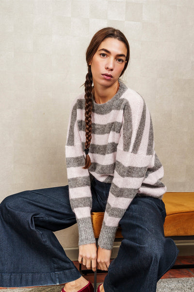 NEW NUVOLA STRIPED SWEATER in grey and light pink