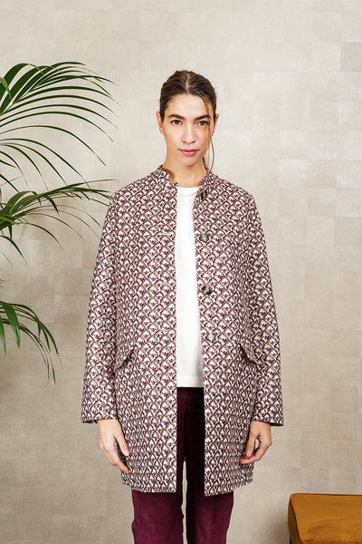 AMELIE coat in ivory, burgundy and gold jacquard