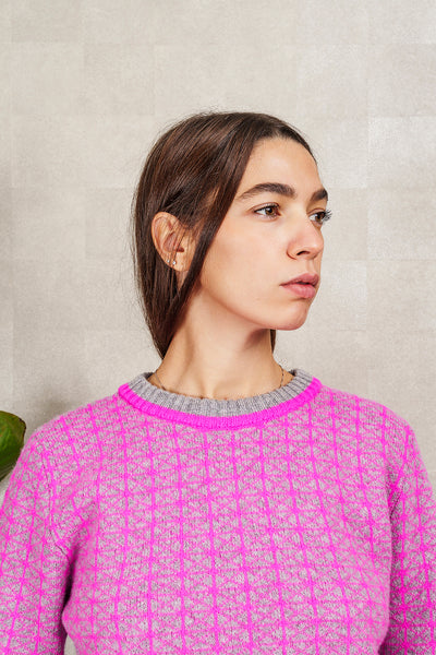 MAGLIA GEOMETRIC JACQUARD grigia e fucsia
