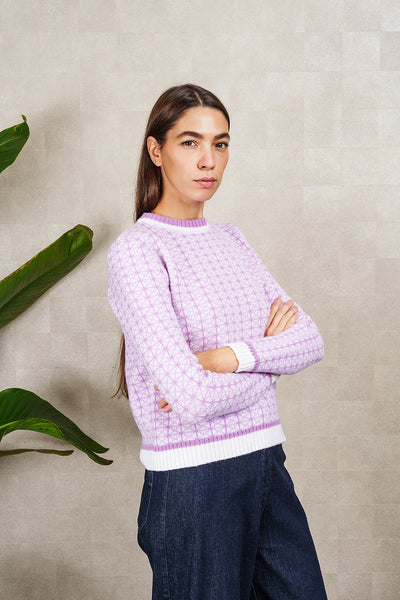 MAGLIA GEOMETRIC JACQUARD avorio e lilla