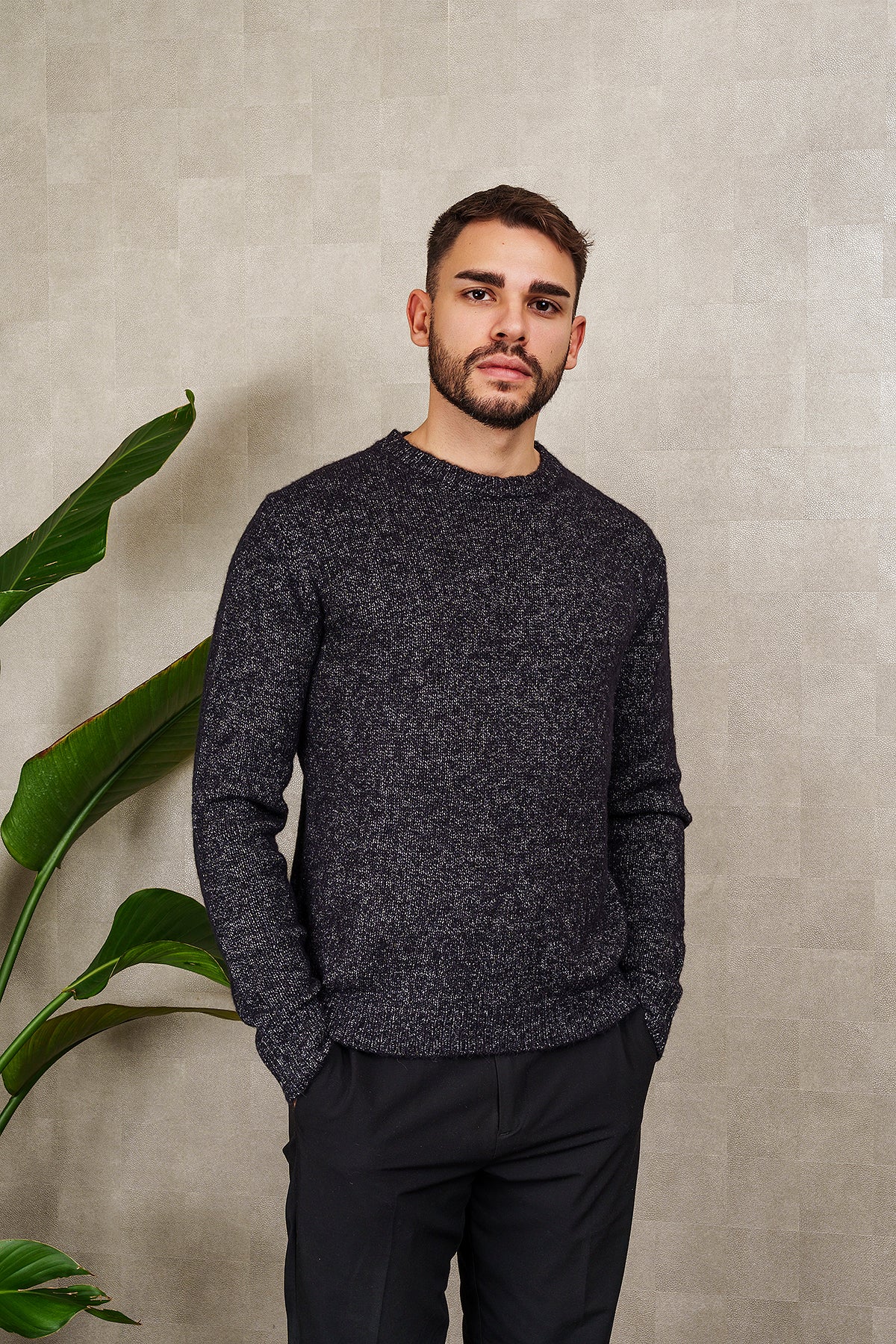 PULL GIROCOLLO UNISEX nera melange