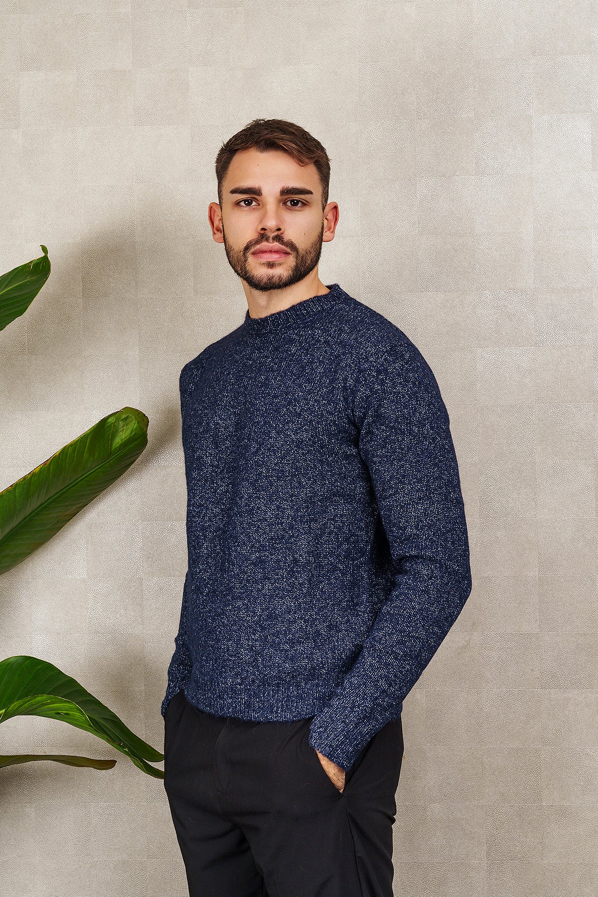 UNISEX CREW NECK SWEATER in olive green melange