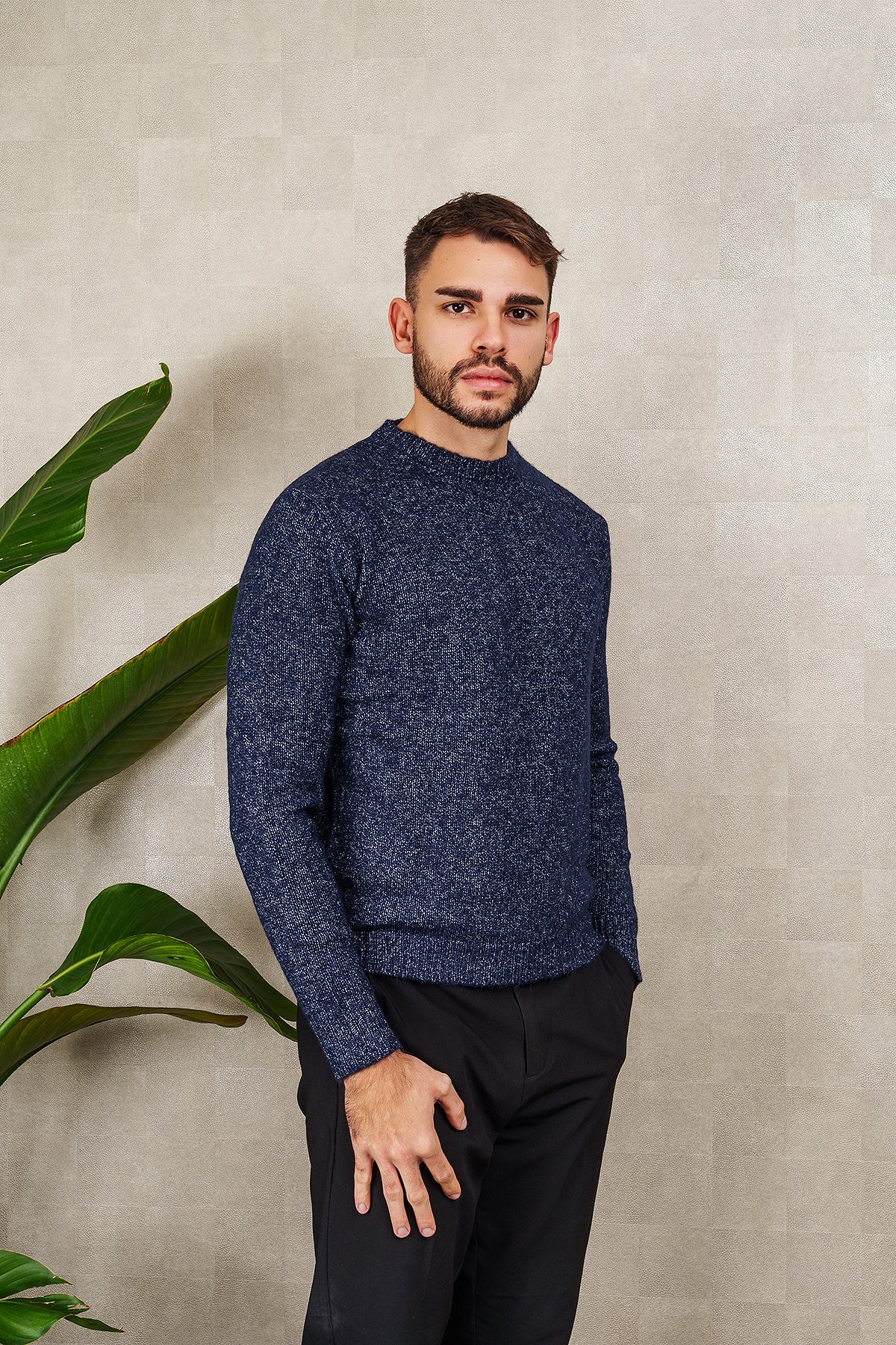 UNISEX CREW NECK SWEATER in olive green melange