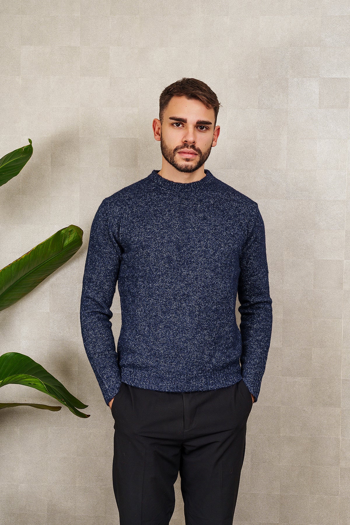 UNISEX CREW NECK SWEATER in olive green melange