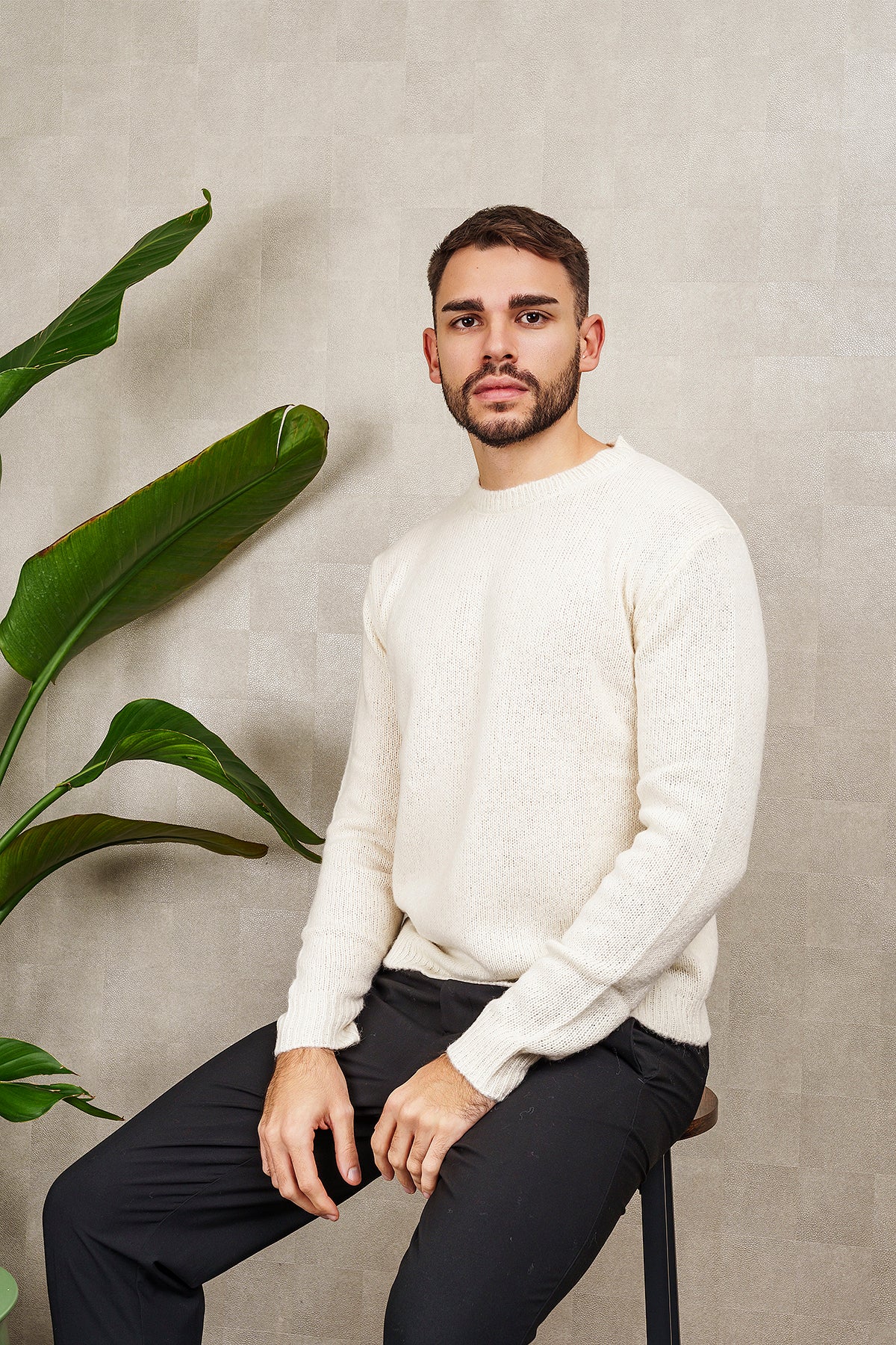 UNISEX CREW NECK SWEATER in olive green melange