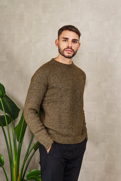 UNISEX CREW NECK SWEATER in olive green melange