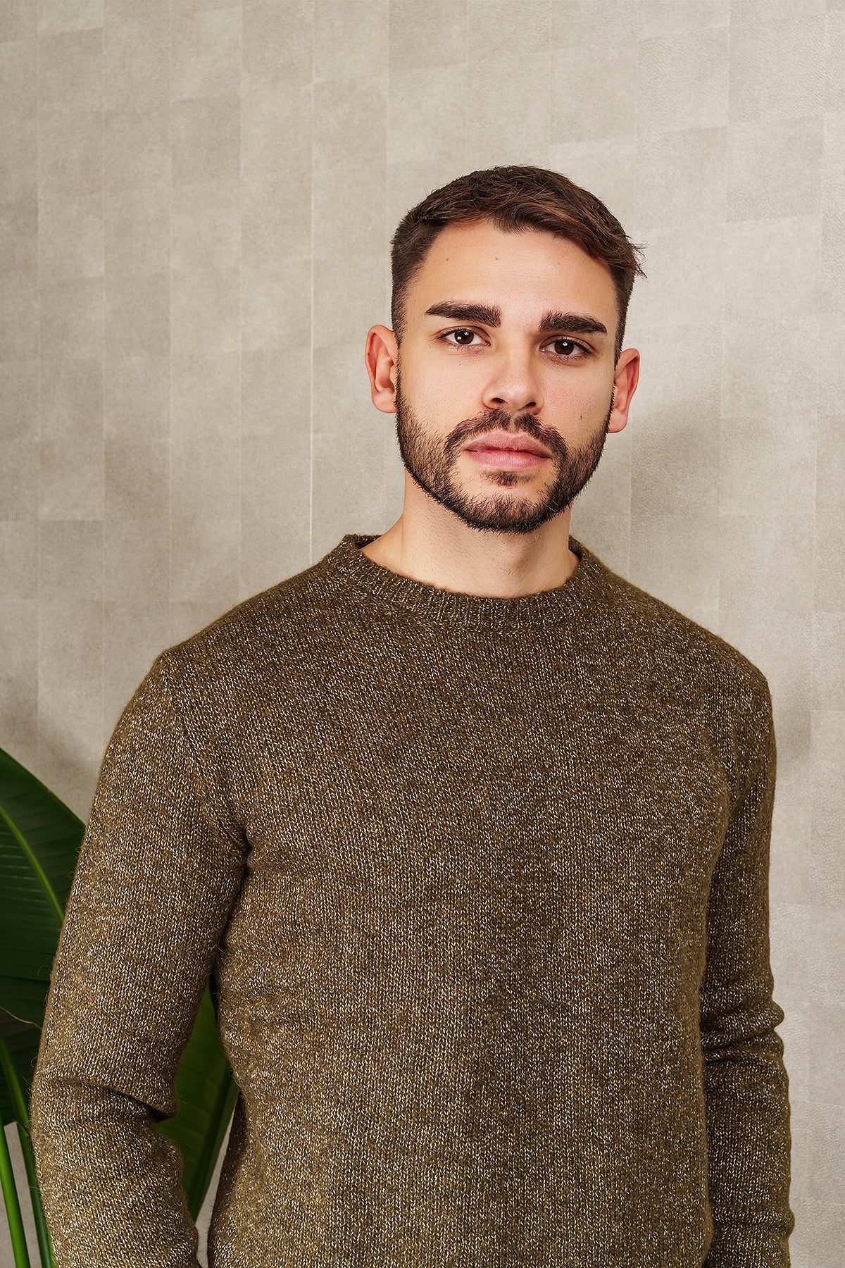 UNISEX CREW NECK SWEATER in olive green melange