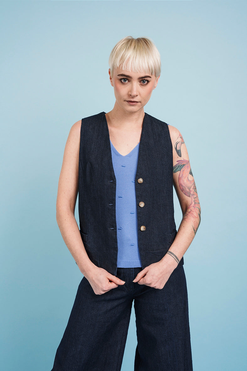 GILET di jeans blu scuro