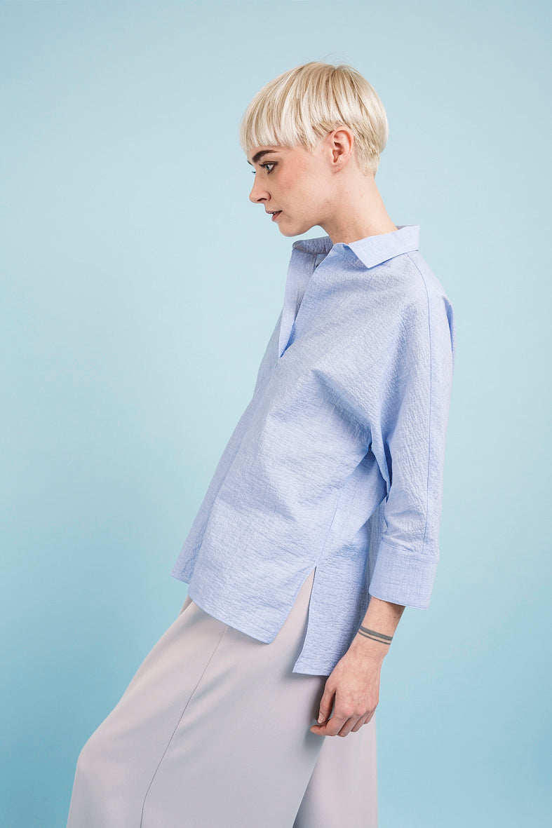 AURORA SHIRT in light blue mélange cotton