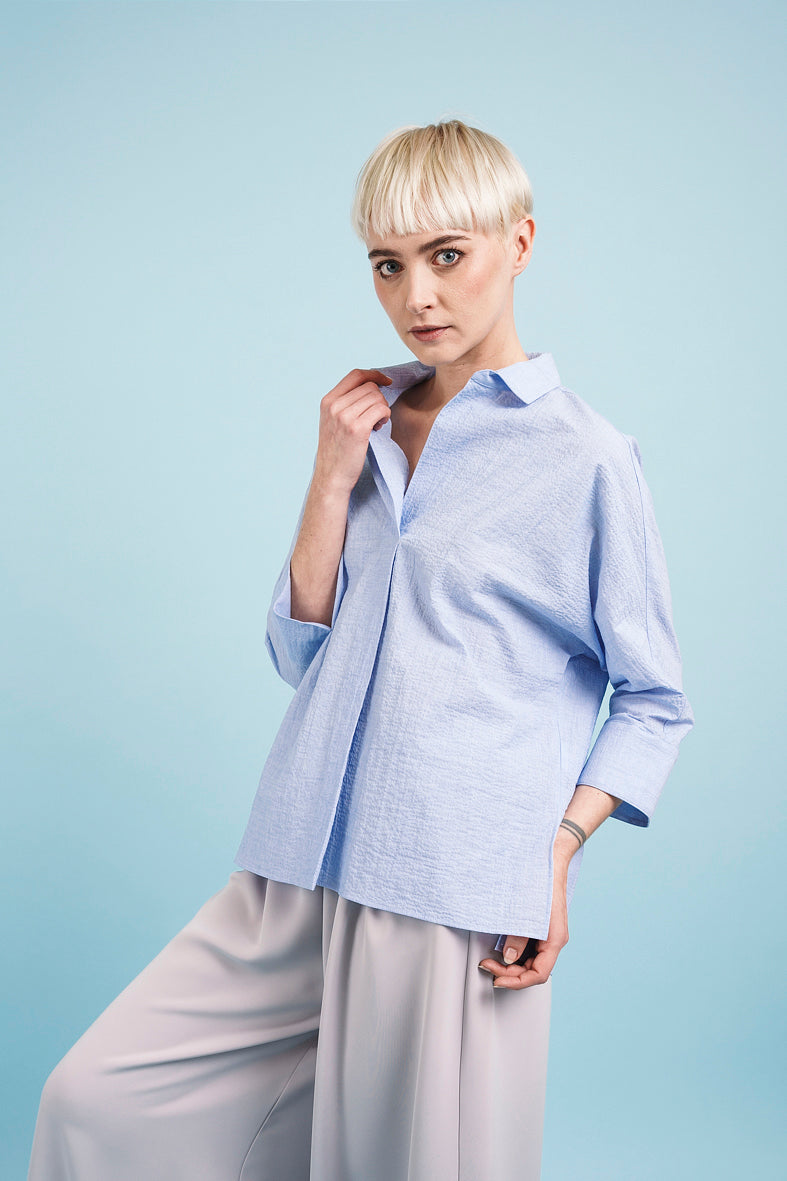 AURORA SHIRT in light blue mélange cotton