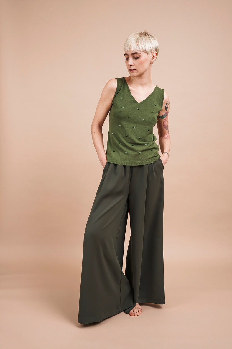 Military green WIDE TROUSERS
