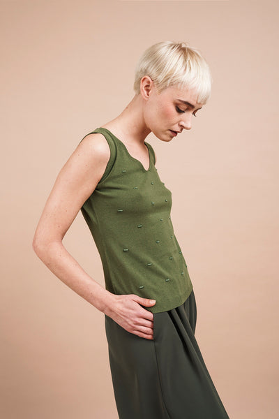 MILITARY GREEN Sleeveless TOP with sticks