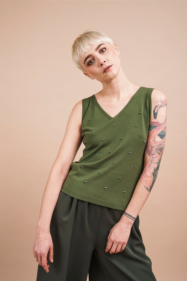 MILITARY GREEN Sleeveless TOP with sticks
