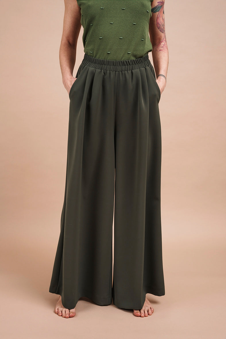 Military green WIDE TROUSERS