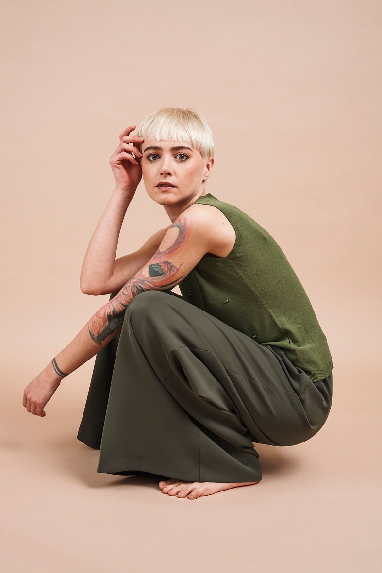 Military green WIDE TROUSERS