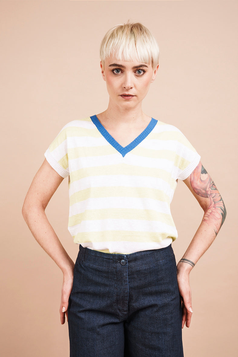 STRIPED TOP - ivory, lemon and wisteria