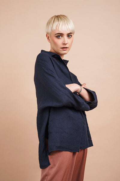 AURORA SHIRT in dark blue linen