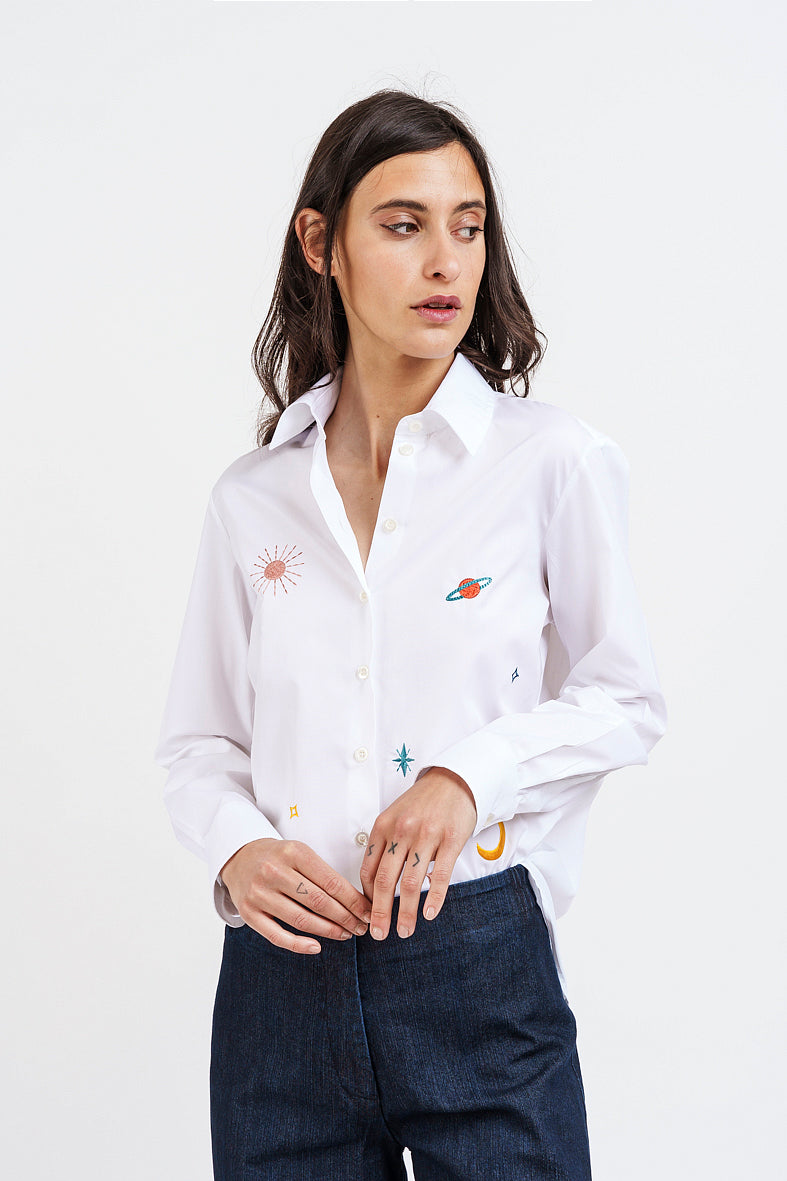 White embroidered COSMO SHIRT