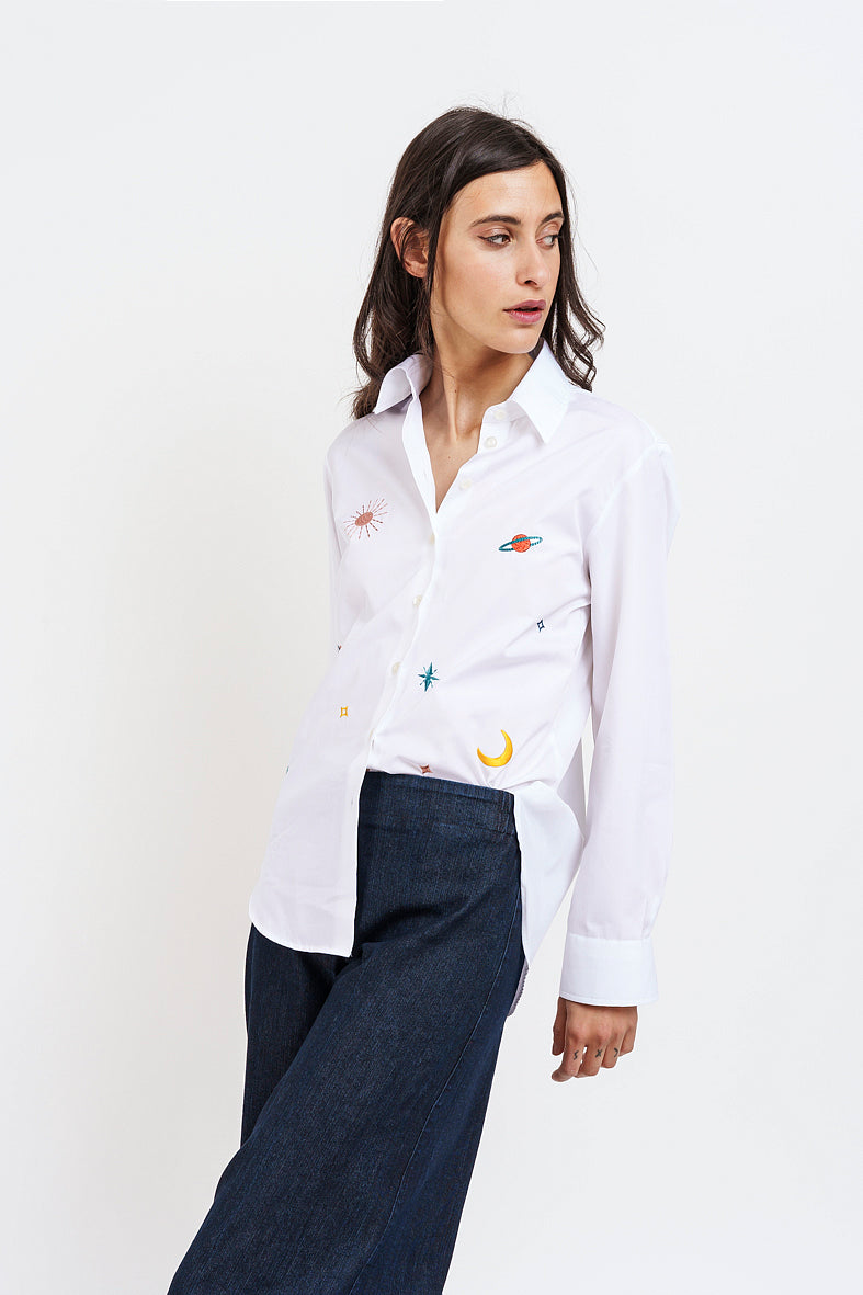 White embroidered COSMO SHIRT