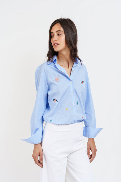 COSMO SHIRT with white and blue stripes