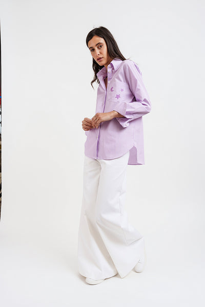 White and pink lilac striped STARS SHIRT