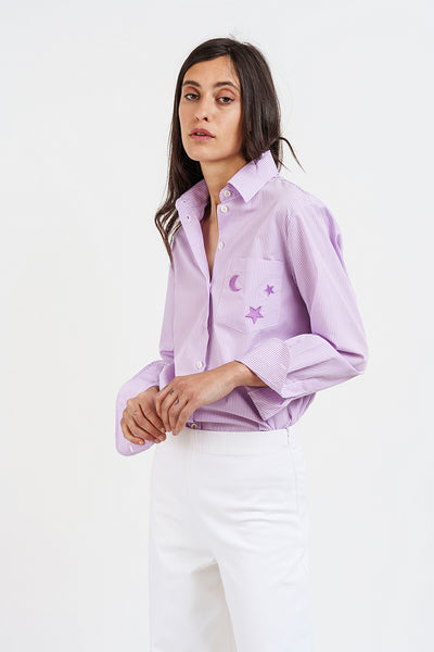 White and pink lilac striped STARS SHIRT