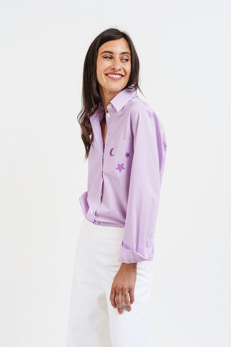 White and pink lilac striped STARS SHIRT