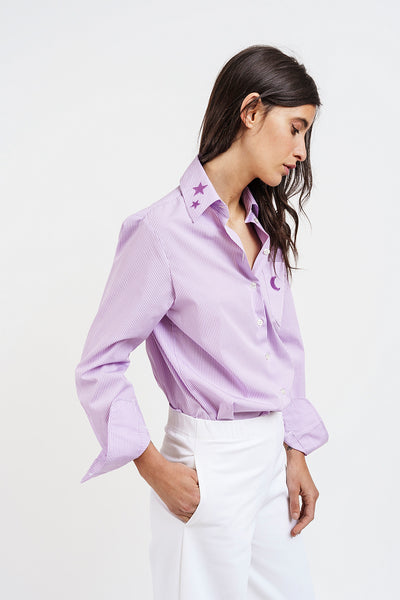 White and pink lilac striped STARS SHIRT